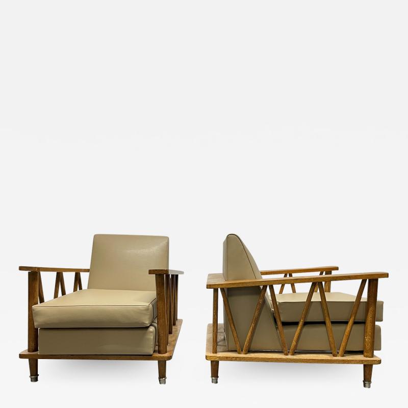 Jean Michel Frank Pair of French Cerused Oak Lounge Chairs in the Style of Jean Michel Frank