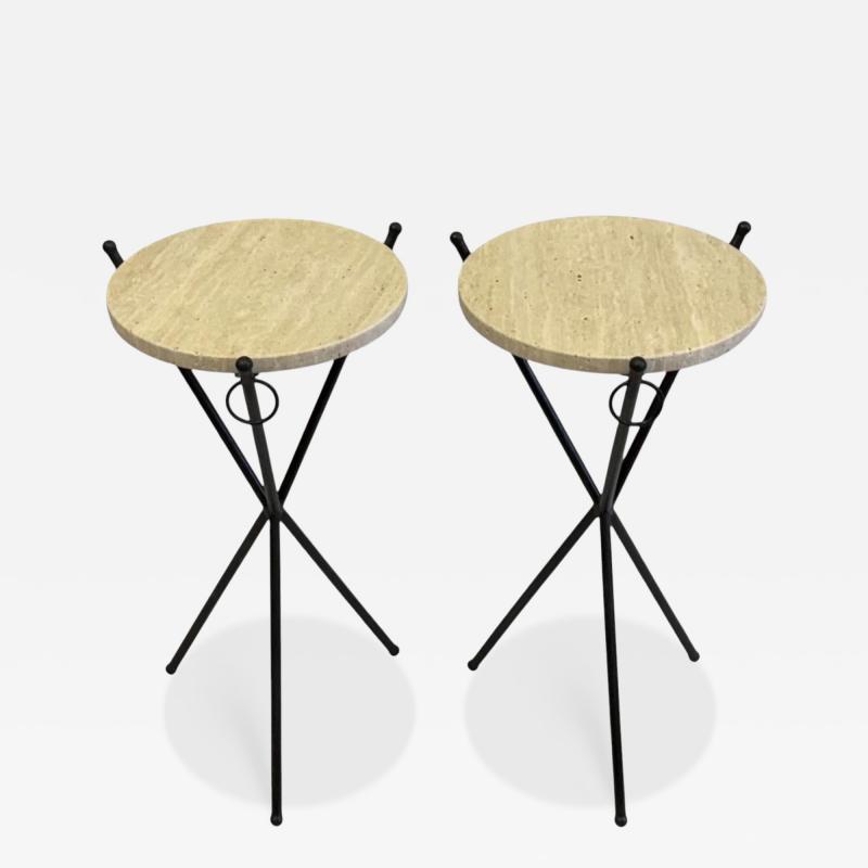 Jean Michel Frank Pair of French Modern Neoclassical Iron Stone Side Tables Jean Michel Frank