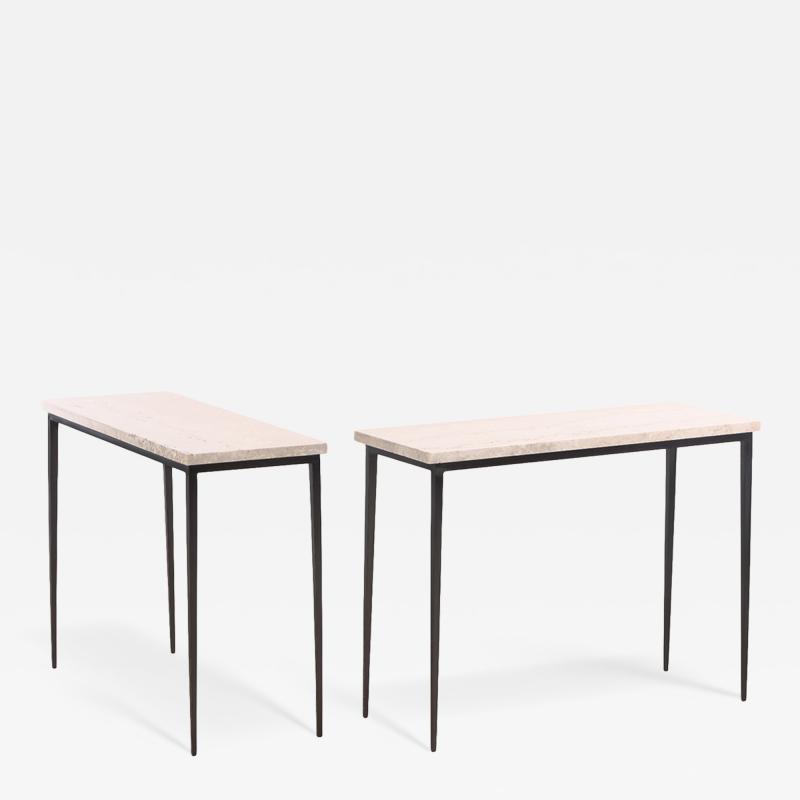 Jean Michel Frank Pair of Iron and Italian Botticino Marble Console Tables 