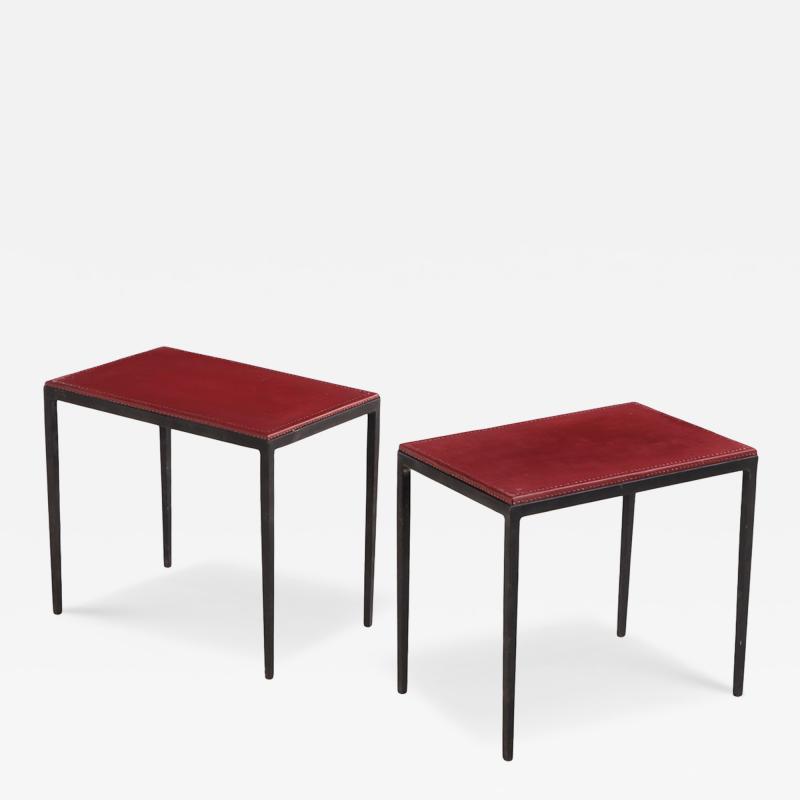 Jean Michel Frank Pair of Iron and Leather Side Tables in the Manner of Jean Michel Frank
