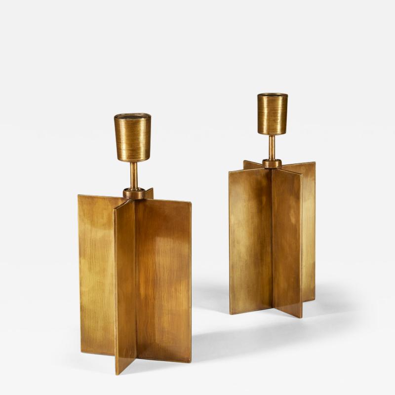 Jean Michel Frank Pair of original Jean Michel Frank Croisillon bronze table lamps c 1935