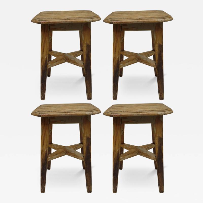 Jean Michel Frank Set of 4 Italian Mid Century Handmade Hardwood Stools style Jean Michel Frank