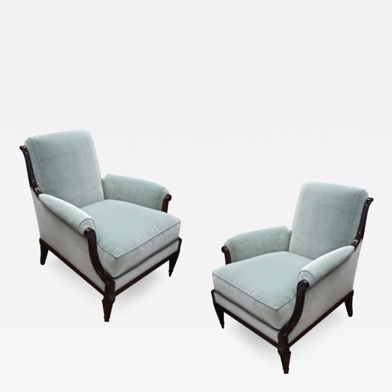 Jean Michel Frank Style of J M Frank Neo Classic Pair of Lounge Chairs Newly Covered in Velvet