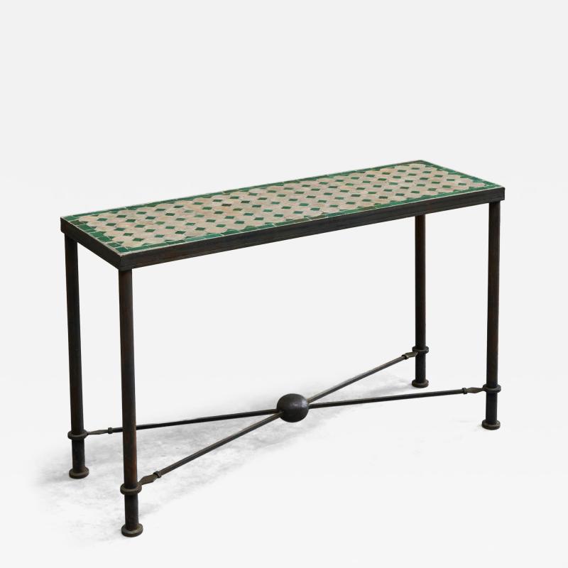 Jean Michel Frank Wonderful Art Deco Console Table in Patinated Iron and Tiles 1940s