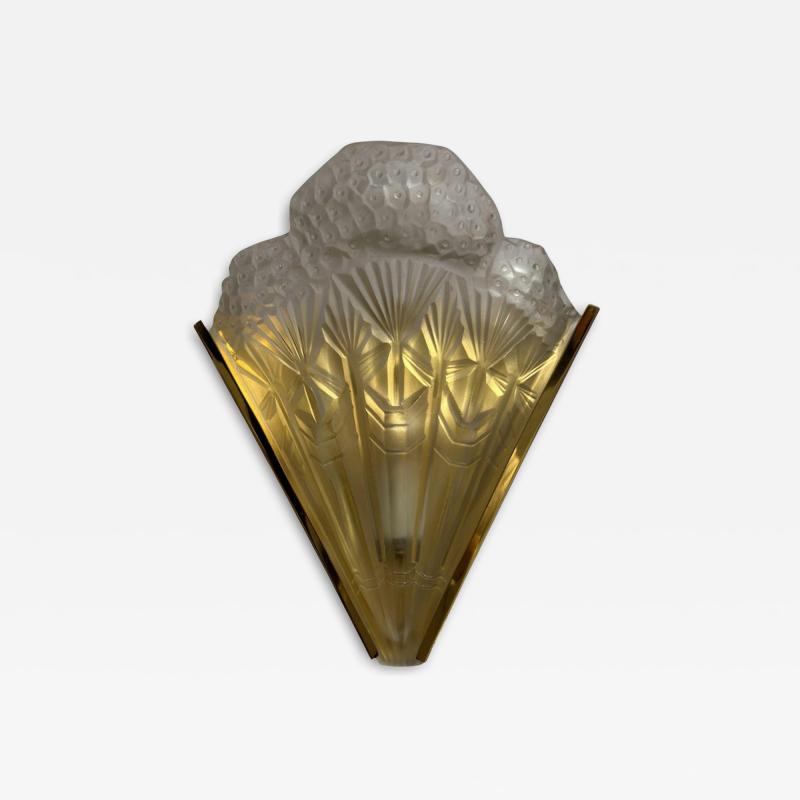 Jean Noverdy Antique Art Deco Glass Bronze Wall Light Sconce by Jean Noverdy France