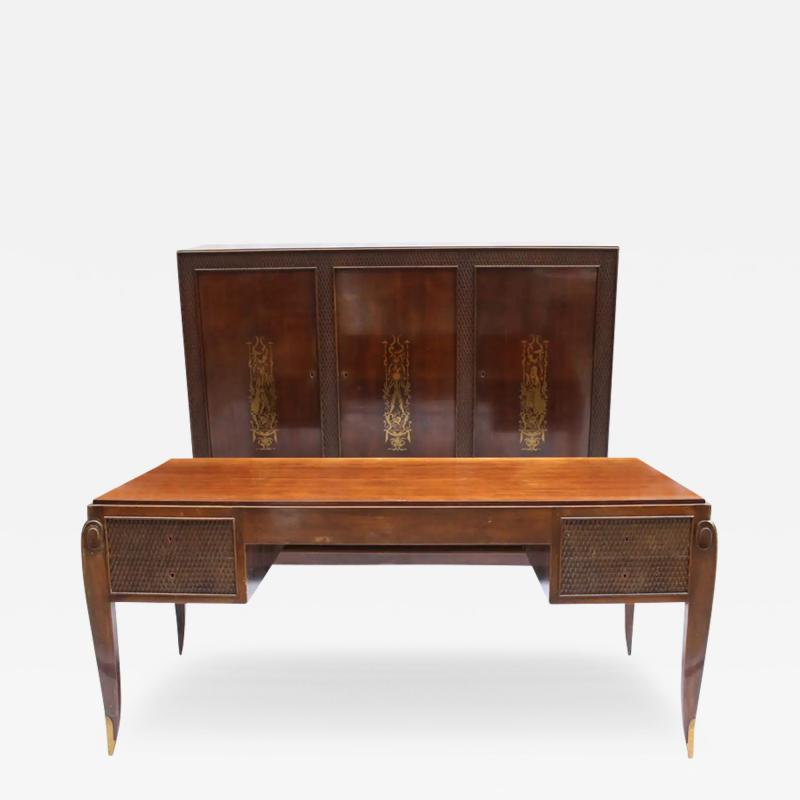 Jean Pascaud Fine French 1940s Desk and Cabinet by Jean Pascaud