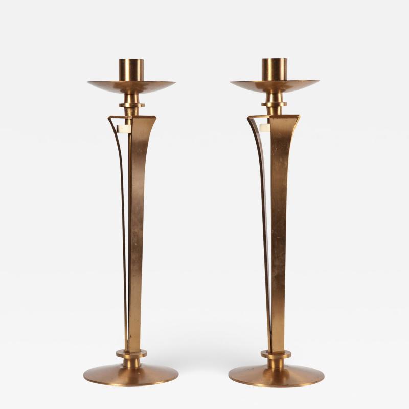 Jean Pascaud Pair of Bronze Candleholders by Jean Pascaud