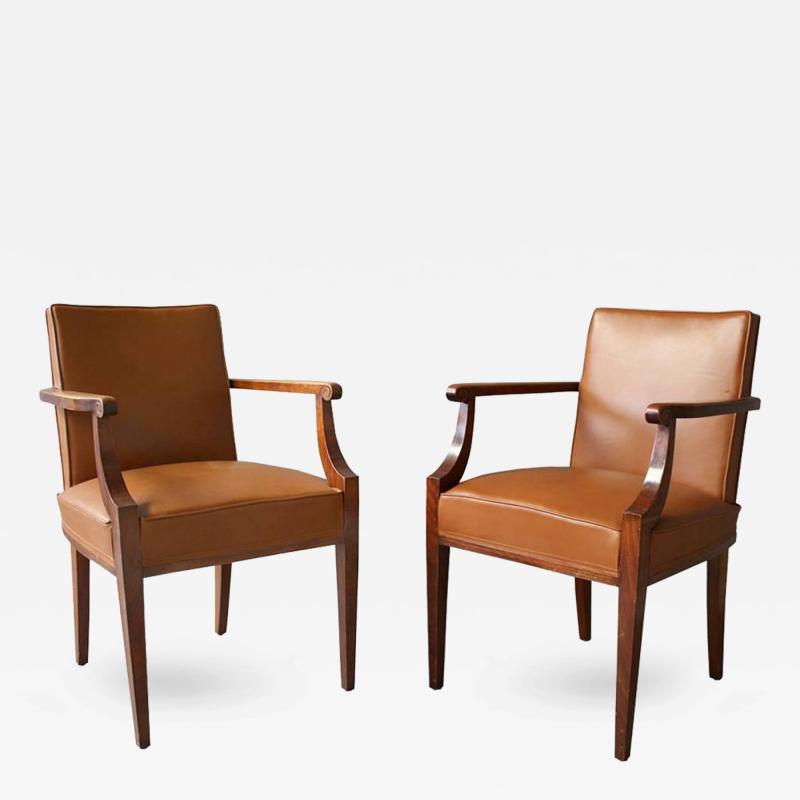 Jean Pascaud Pair of Fine French Art Deco Mahogany Bridge Chairs attributed to Pascaud