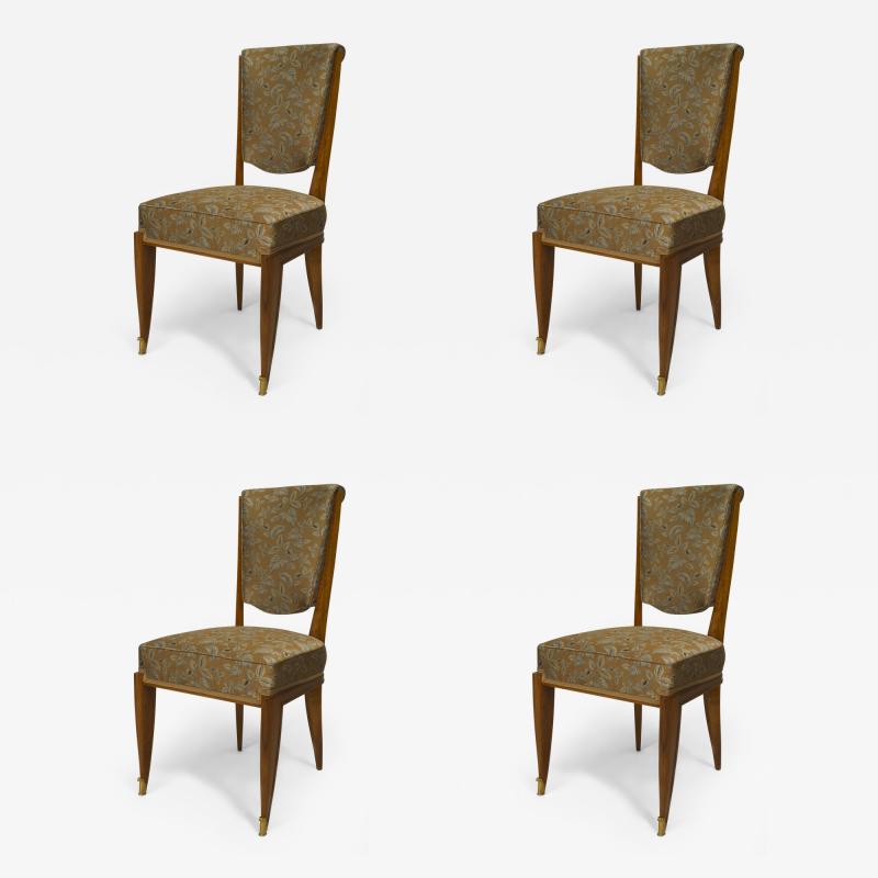 Jean Pascaud Set of 4 French Art Deco Light Mahogany Side Chairs