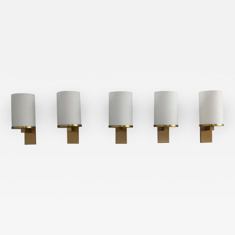 Jean Perzel 5 Fine French Art Deco Glass and Bronze Cylindrical Sconces by Jean Perzel