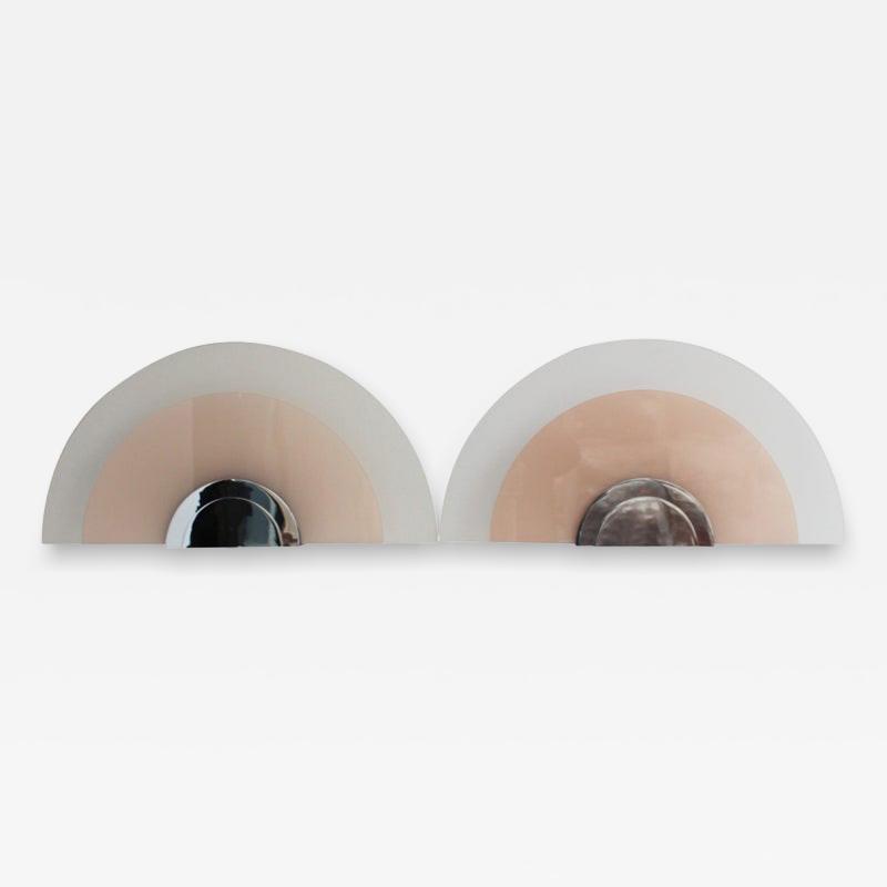 Jean Perzel A Pair of Fine French Art Deco White and Pink Glass Wall Lights by Jean Perzel