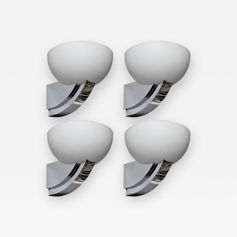 Jean Perzel Eight Fine French Art Deco Chrome and White Glass Sconces by Jean Perzel