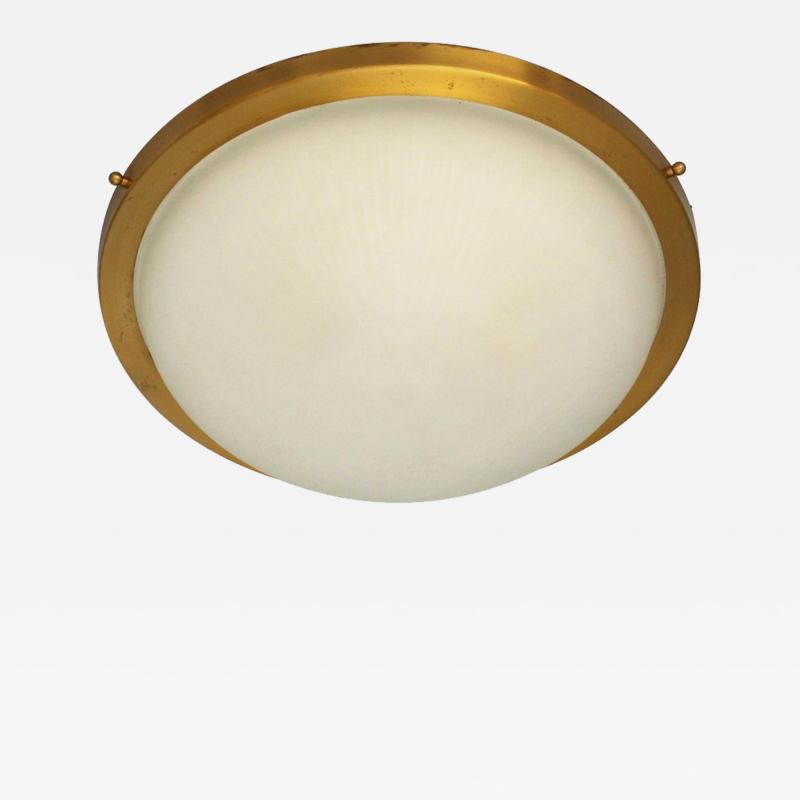 Jean Perzel FINE FRENCH ART DECO ROUND GLASS AND BRASS FLUSH MOUNT BY PERZEL