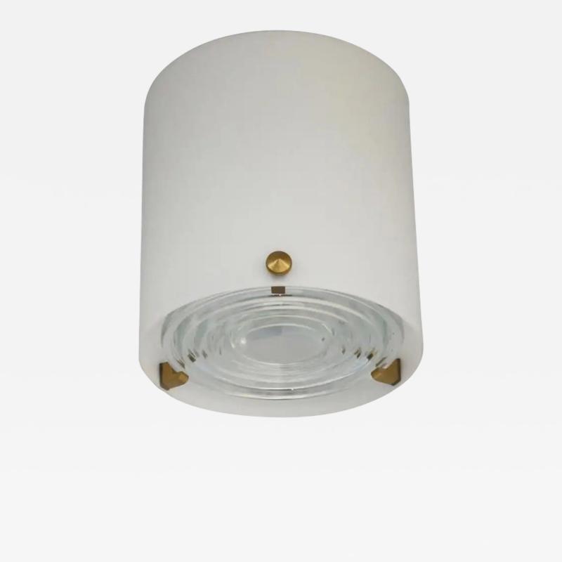 Jean Perzel Fine French 1950s Glass and Brass Cylindrical Flush Mount by Perzel