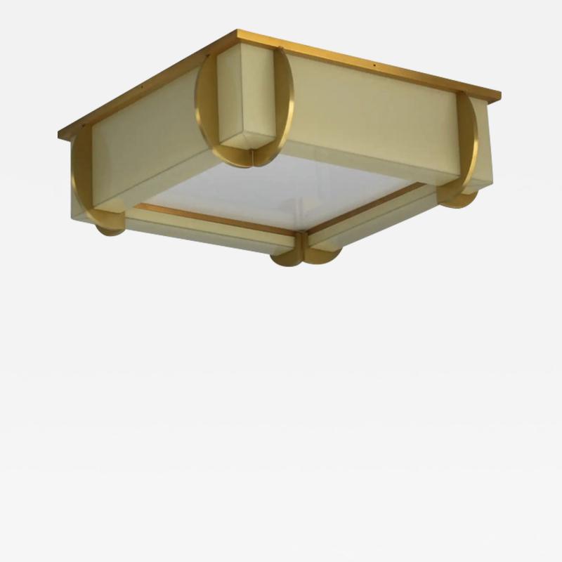 Jean Perzel Fine French Art Deco Square Glass and Bronze Flush Mount by Jean Perzel