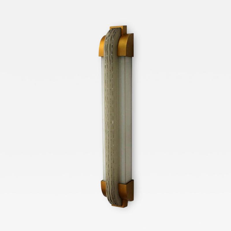 Jean Perzel Fine French Art Deco Vertical Wall Light in Bronze and Glass by Jean Perzel