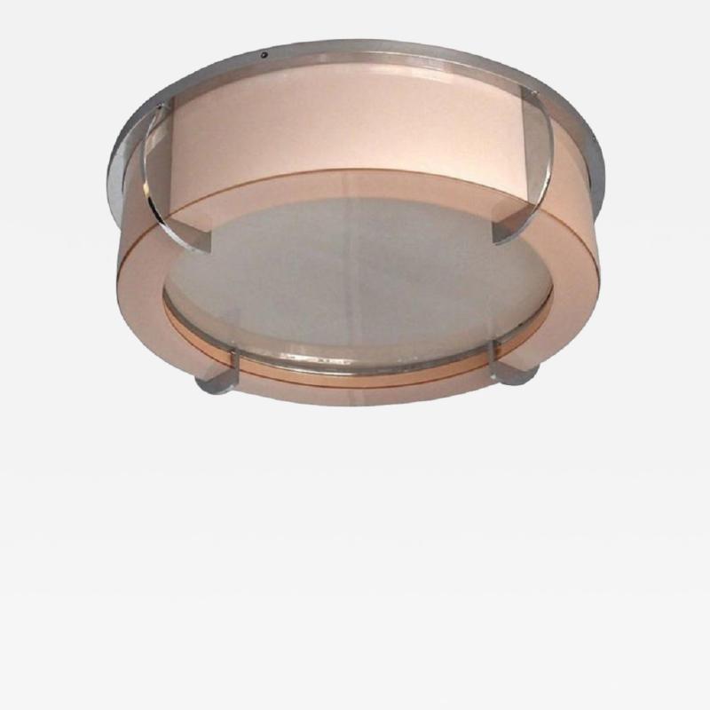 Jean Perzel Fine Rare French Art Deco Pink and White Glass Ceiling Light by Perzel
