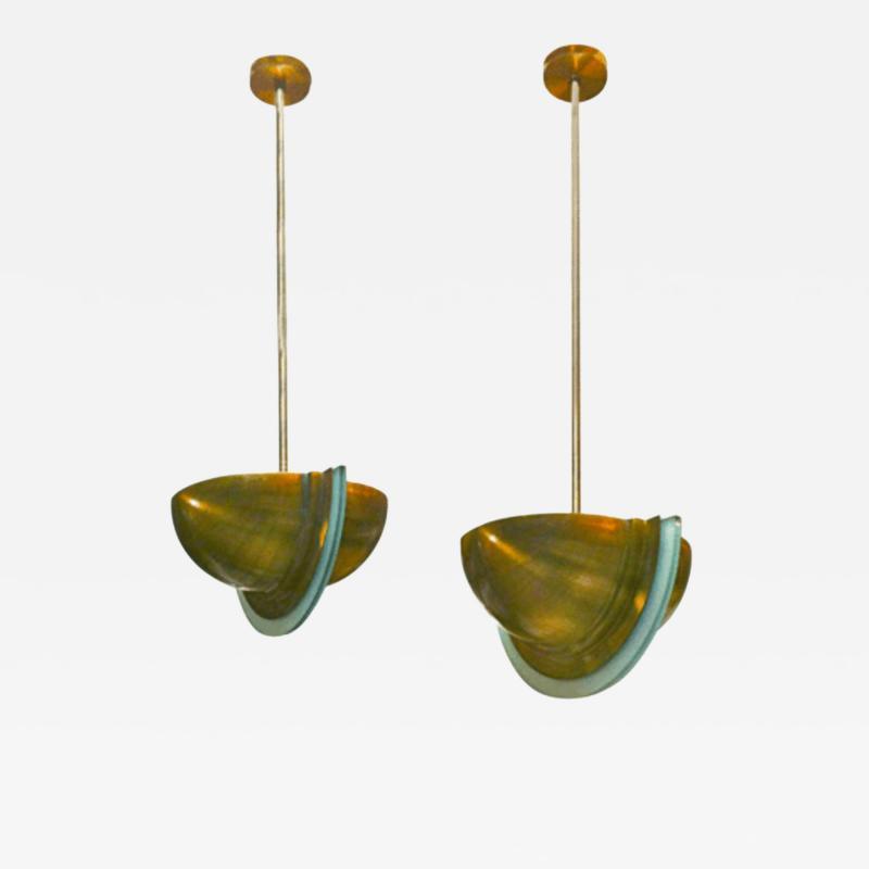 Jean Perzel Jean Perzel Pendant Chandelier Gold Brass Frosted Glass 