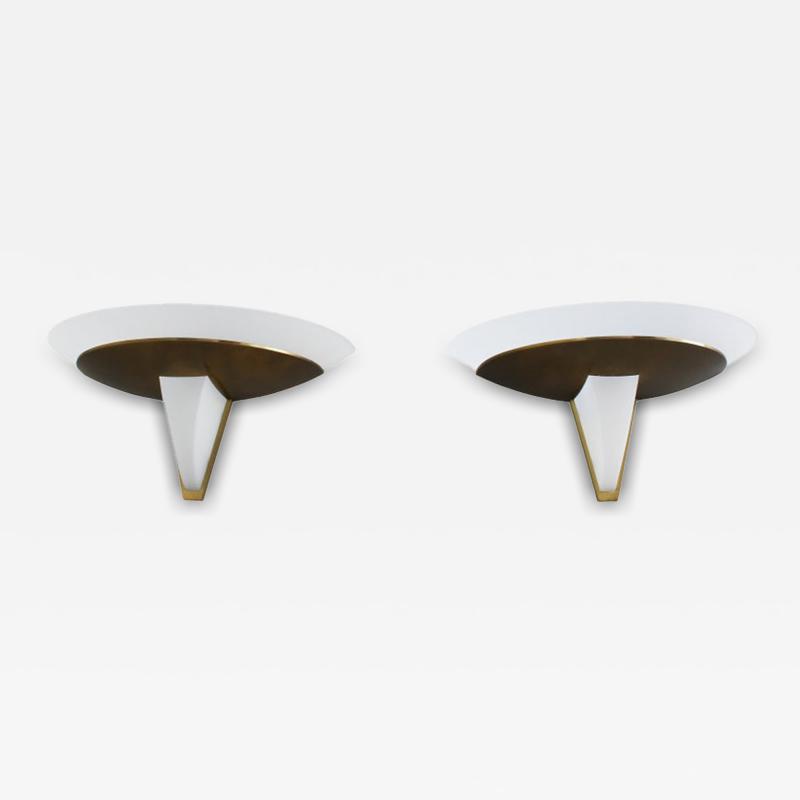 Jean Perzel Pair of Fine French Art Deco Bronze and Glass Sconces by Jean Perzel