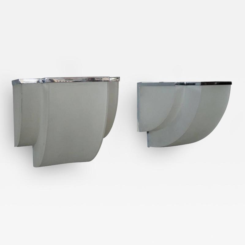 Jean Perzel Pair of Fine French Art Deco Frosted Glass and Chrome Sconces by Perzel