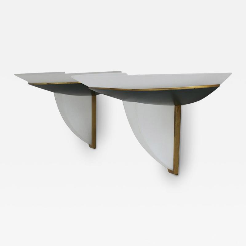 Jean Perzel Pair of Fine French Art Deco Glass and Green Patinated Bronze Sconces by Perzel