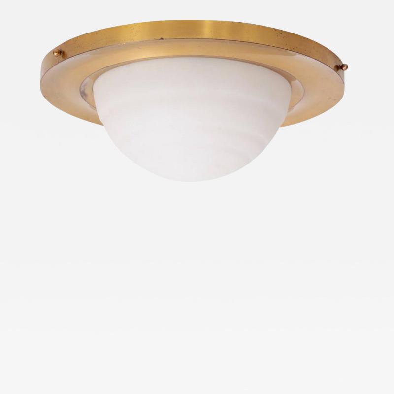 Jean Perzel Rare Signed Huge Jean Perzel Flush Mount Ceiling Lamp in Brass and Glass