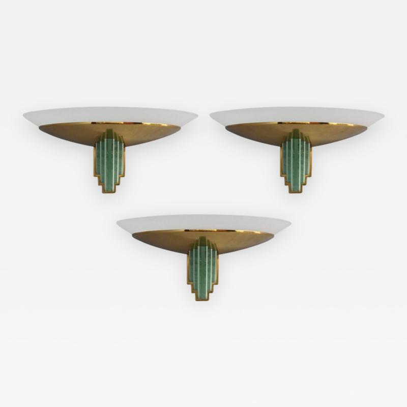 Jean Perzel Three Fine French Art Deco Glass and Bronze Sconces by Jean Perzel