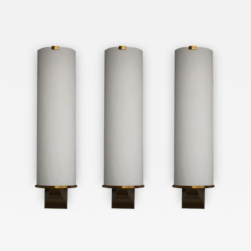 Jean Perzel Three French Art Deco Semi Cylinder Shape Sconces by Perzel