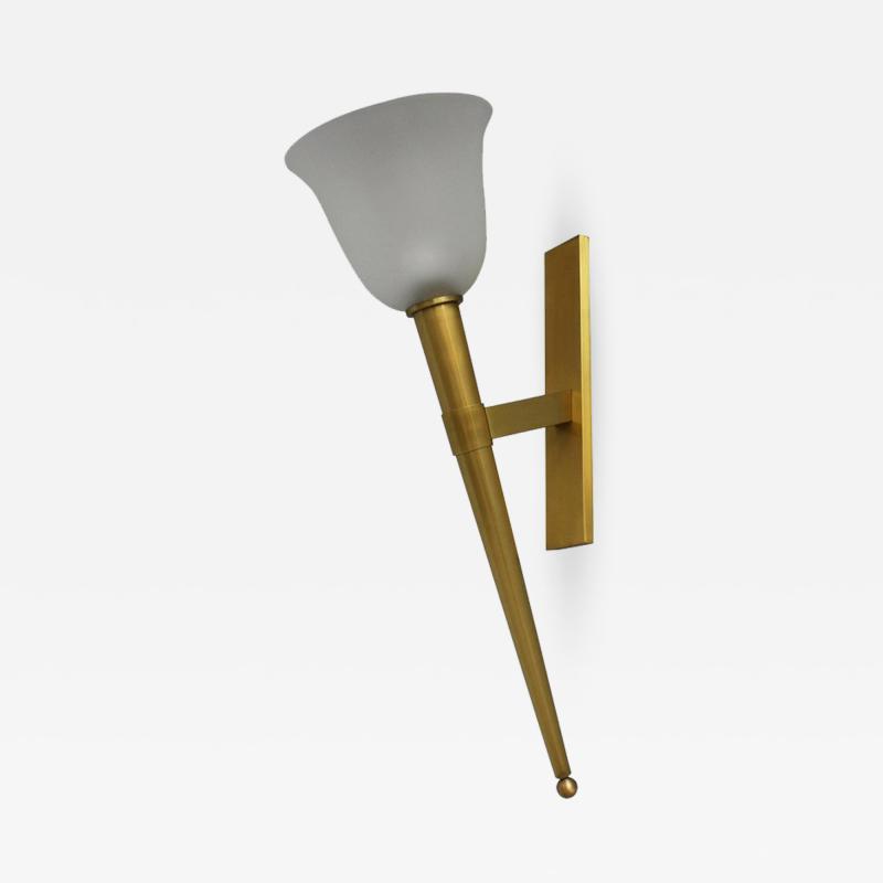 Jean Perzel UNUSUALLY LARGE FINE FRENCH 1950S BRONZE AND GLASS TORCHERE SCONCE BY PERZEL