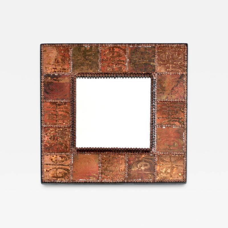 Jean Pierre Chevalier Jean Pierre Chevalier French copper etched and studded mirror c1970