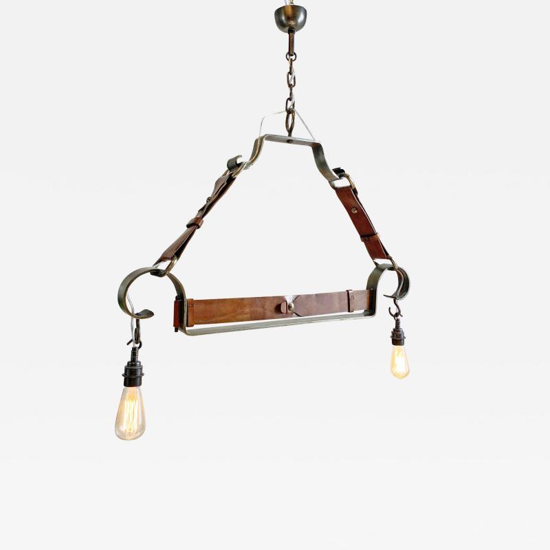 Jean Pierre Ryckaert Jean Pierre Ryckaert Leather Strap and Steel Ceiling Pendant Light