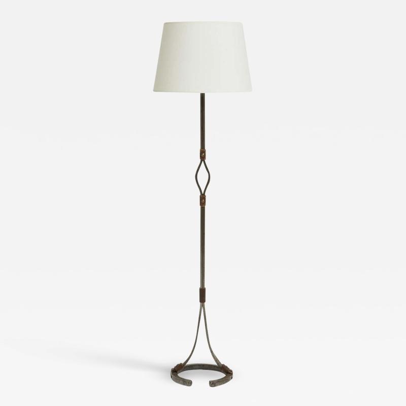 Jean Pierre Ryckaert Wrought Iron and Leather Floor Lamp by Jean Pierre Ryckaert