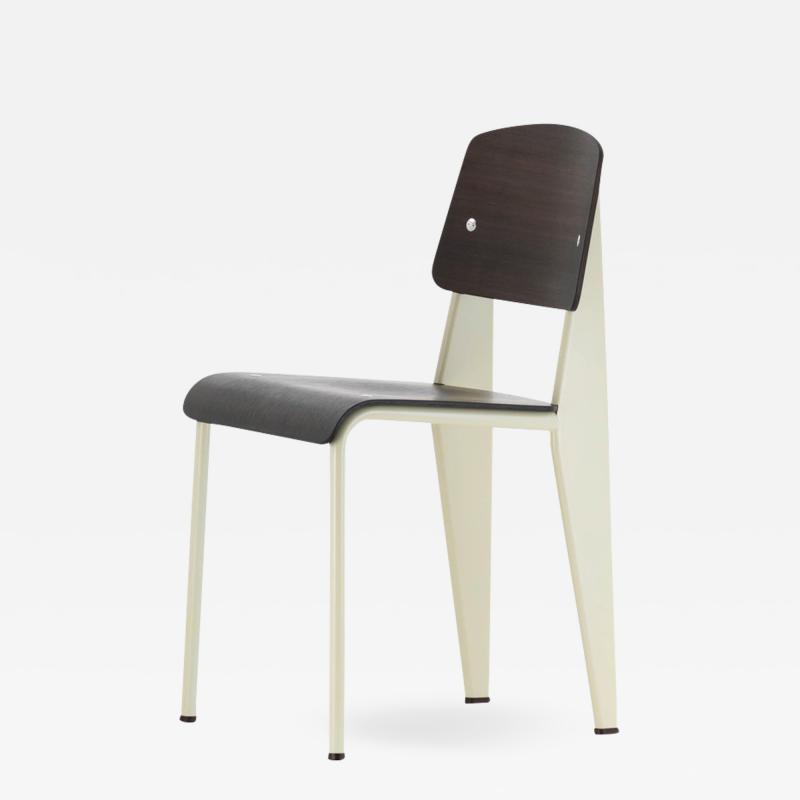 Jean Prouv Jean Prouv Standard Chair in Dark Oak and Ecru White Metal for Vitra