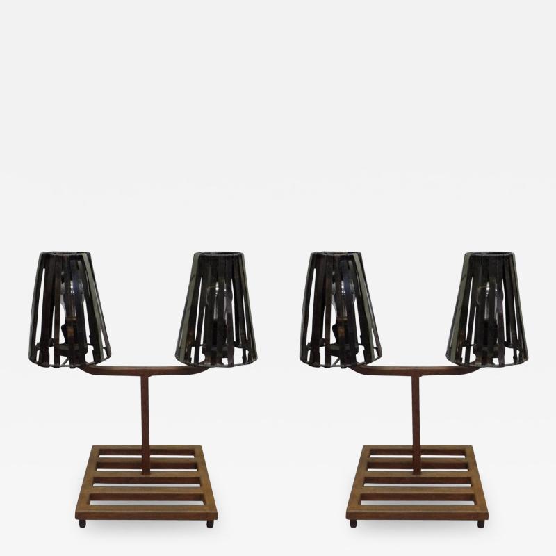 Jean Prouv Pair of French Mid Century Modern Industrial Table Lamps in Style Jean Prouv 