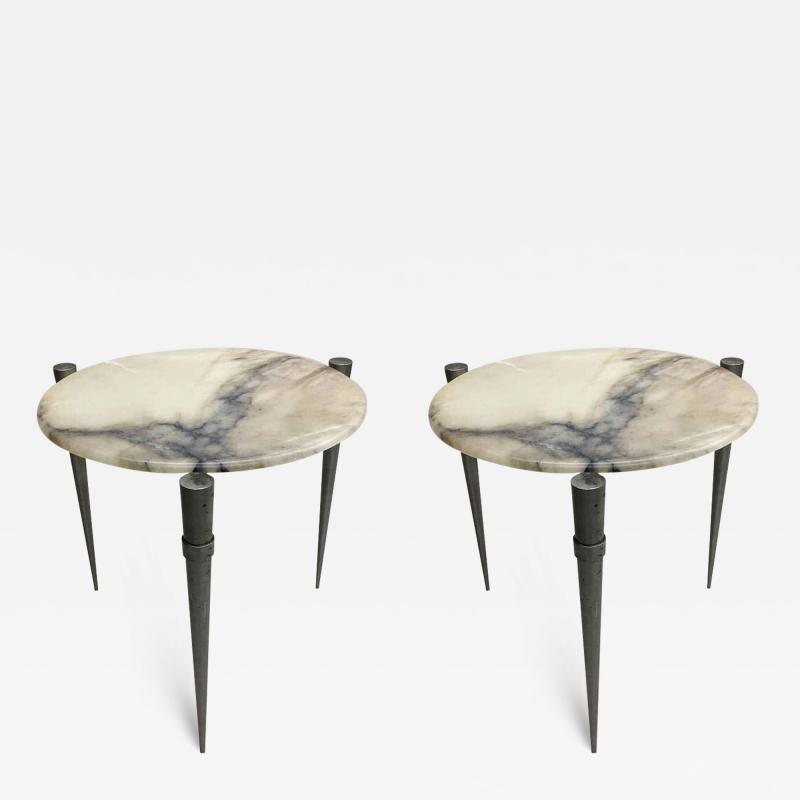 Jean Prouv Pair of French Mid Century Modern Steel and Alabaster Side Tables circa 1950