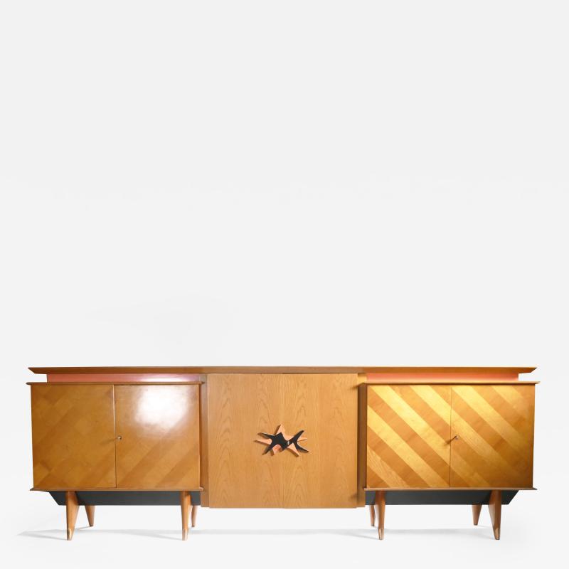 Jean Roy re French Mid century Large modernist oak sideboard Royere style 1950s