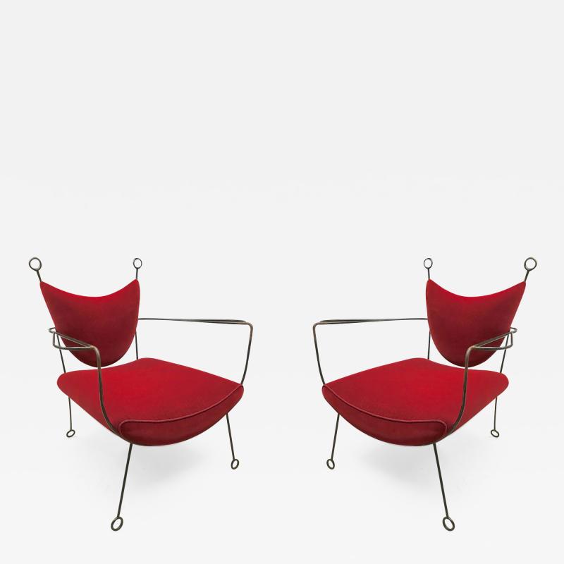 Jean Roy re Jean Roy re Documented Pair of Black Wrought Iron Lounge Chairs Model Yo Yo