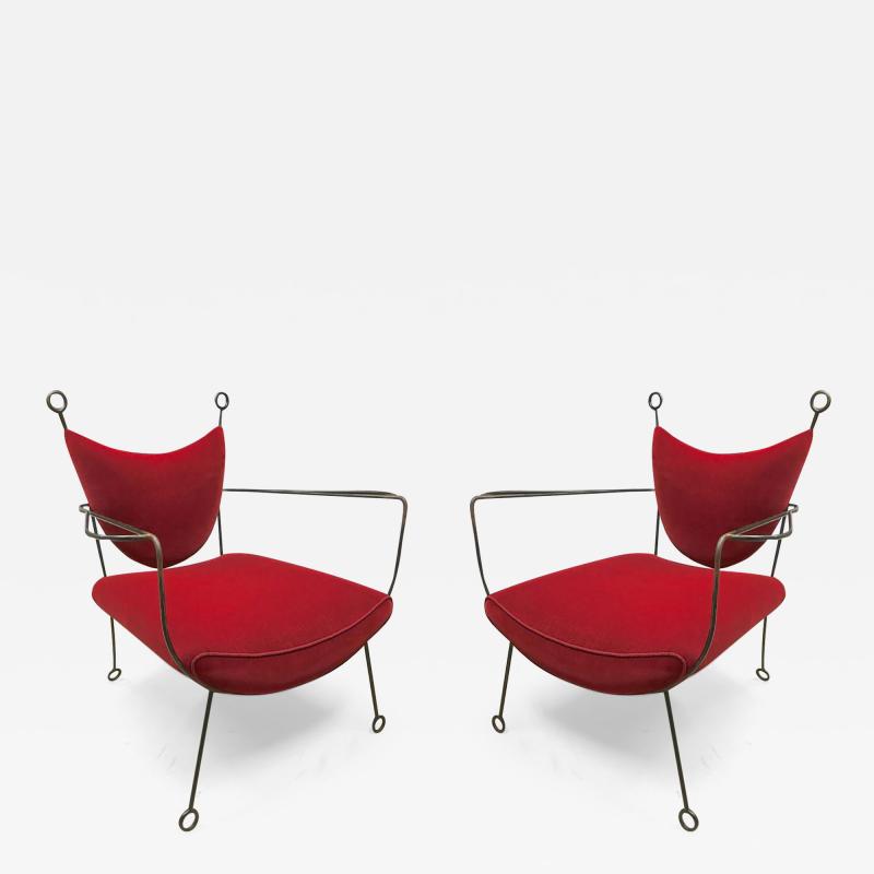 Jean Roy re Jean Roy re Documented Pair of Black Wrought Iron Lounge Chairs Model Yo Yo