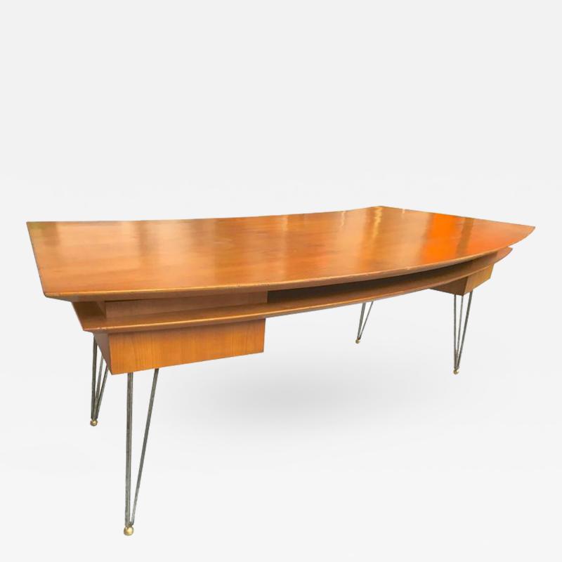 Jean Roy re Jean Roy re Documented Superb Curved Two Drawers Desk with Metal Legs