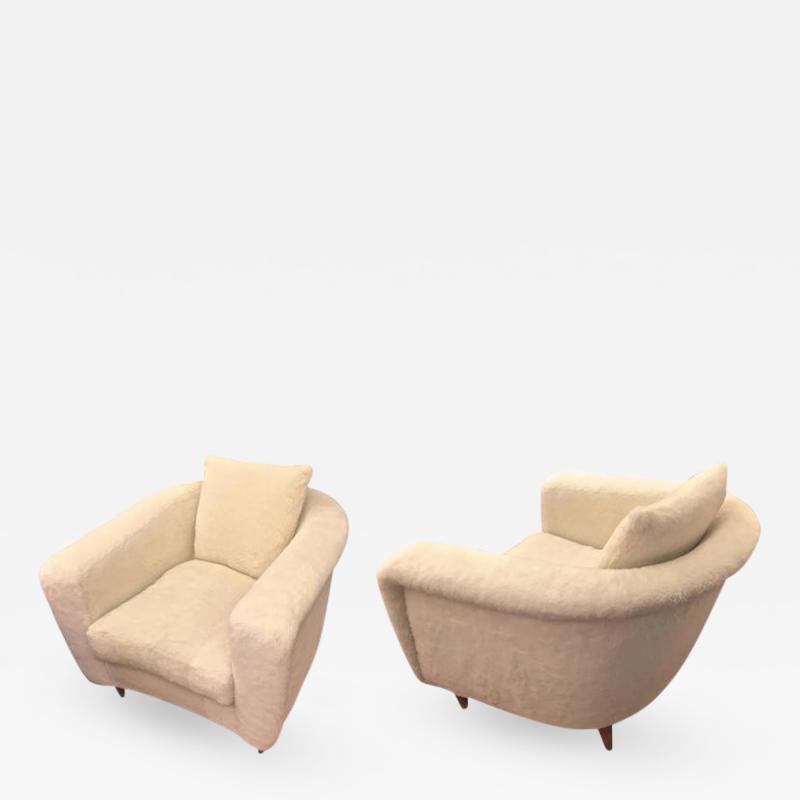 Jean Roy re Jean Roy re Pair of Armchairs with Tapered Metal Sabot Covered in Faux Fur