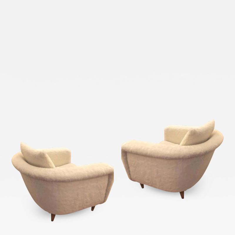 Jean Roy re Jean Roy re Pair of Armchairs with Tapered Metal Sabot Covered in Faux Fur