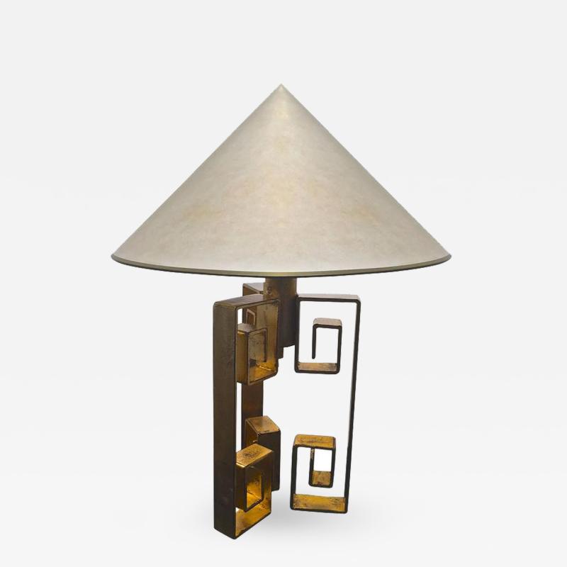 Jean Roy re Jean Roy re Rarest Documented Gold Leaf Wrought Iron Table Lampe Model Pekin 
