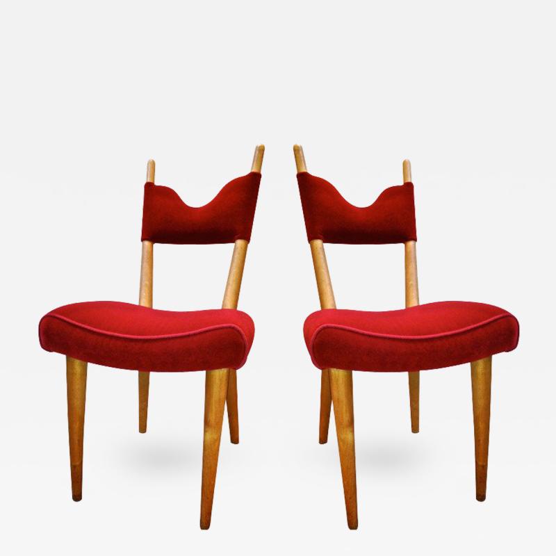 Jean Roy re Jean Royere Pair of Documented Chairs Covered in Red Velvet