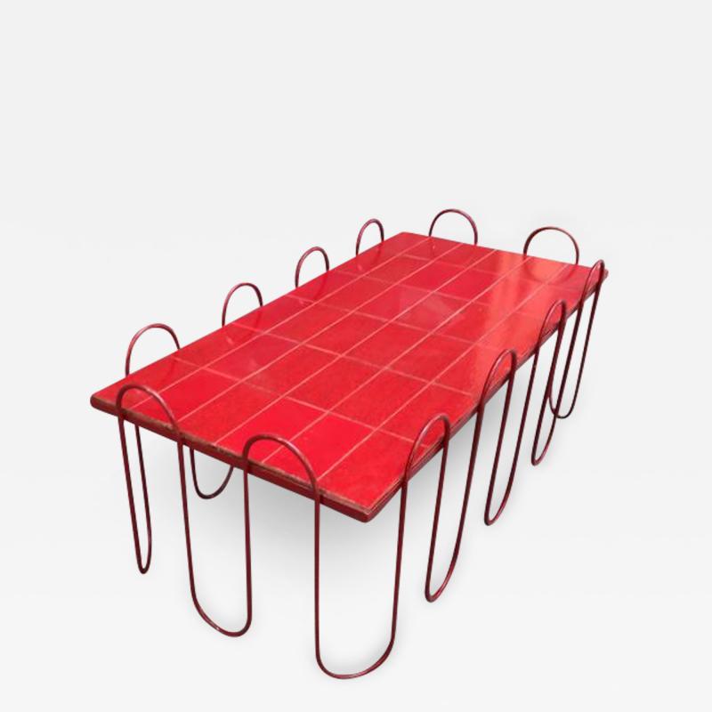Jean Roy re Jean Royere documented genuine red lacquered ondulation coffee table