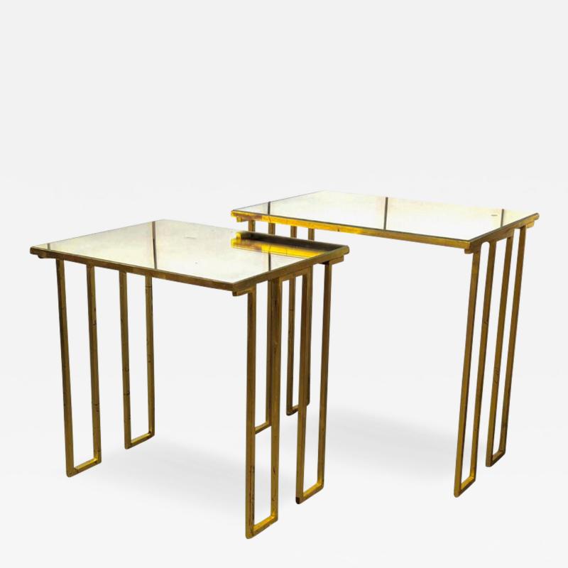 Jean Roy re Jean Royere pair of gilt iron stack tables