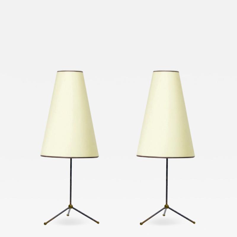 Jean Roy re Jean Royere style pair of tripod table lamp