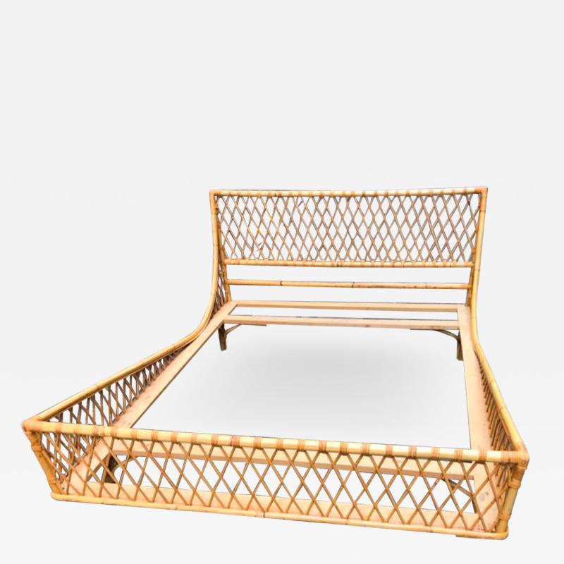 Jean Roy re Jean Royere style rattan croisillon bed