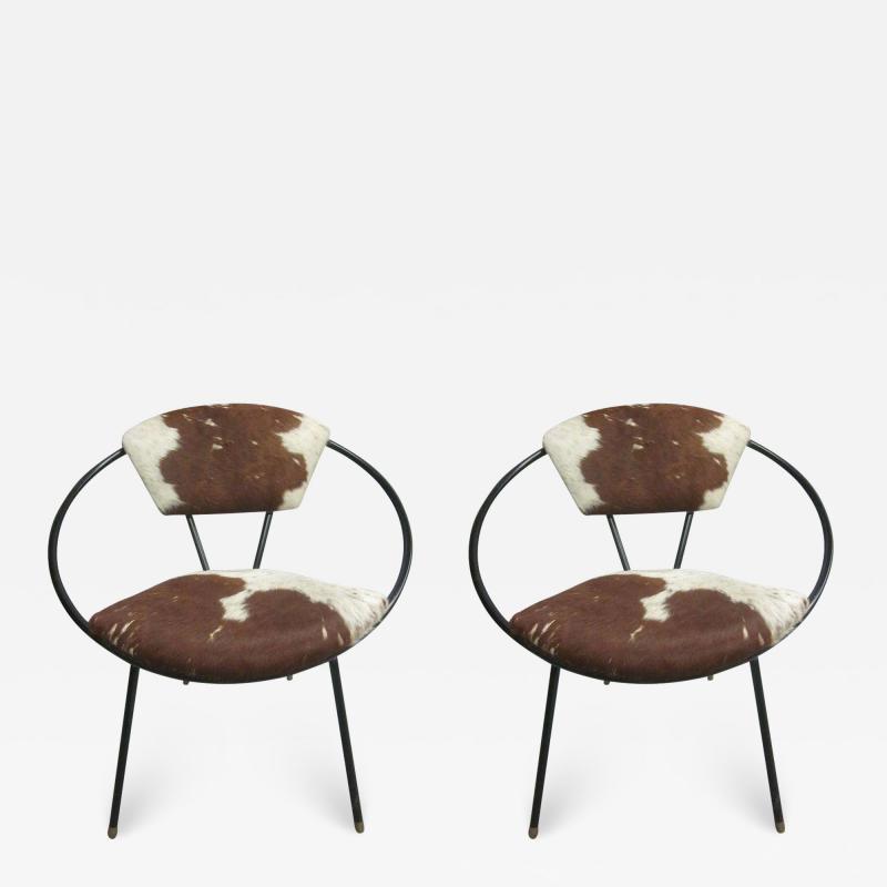 Jean Roy re Pair of French Mid Century Modern Cowhide Lounge Chairs Spirit of Jean Roye re