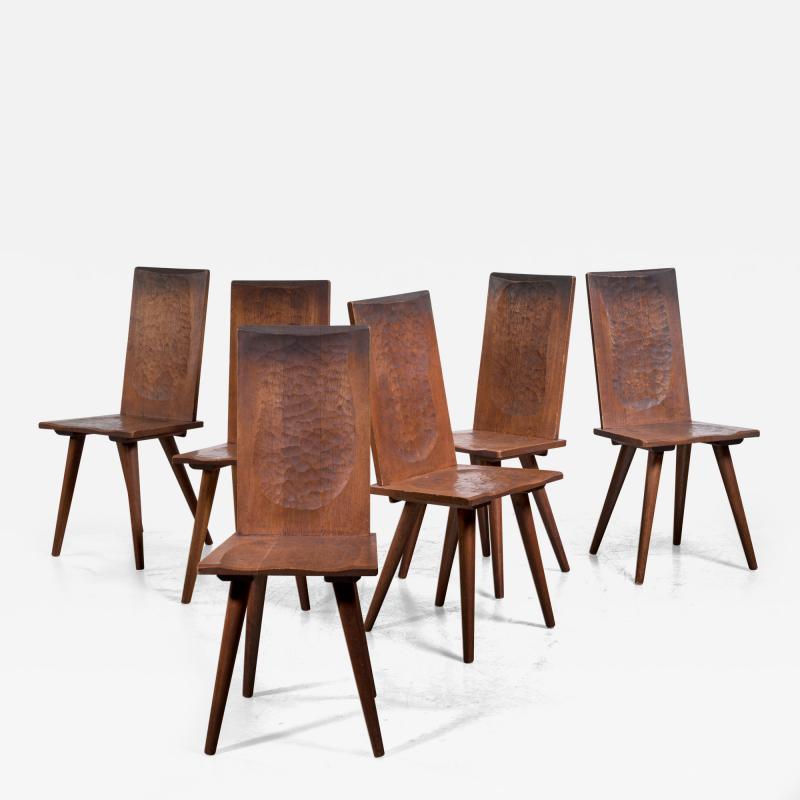 Jean Touret Jean Touret Set of Six Oak Dining Chairs for Marolles