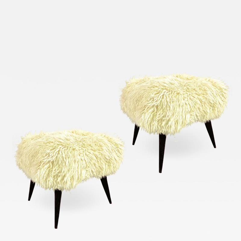 Jean Touret Jean Touret for Atelier Marolles pair of brutalist stool newly covered in fur